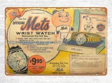 vintage sale sign 1960s baseball player Ad for Mets Watch tin sign