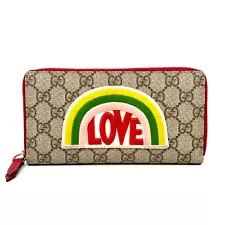 GUCCI Wallet Purse GG Supreme PVC Leather Love Rainbow Brown Auth *Excellent*