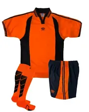 Men's Soccer Uniform For Teams, Orange/Black Soccer Jersey, Short and Socks (XL)