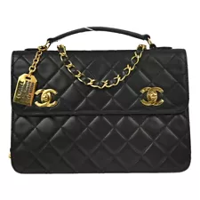 Chanel Black Lambskin 2way Handbag Shoulder Bag 175136