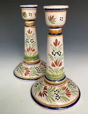 FOR JUDY ONLY: Antique Quimper Folk Art Pottery: French Country Candlesticks