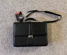 Samsonite Black Leather Flap-Over Locking Business Briefcase