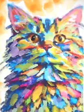 ACEO ATC SKETCH - COLORFUL RAINBOW CAT Art ********** SALE!! SALE!!