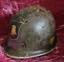 WW2 USA M1 HELMET, BASTOGNE 1944, 101st AIRBORNE BATTLEFIELD RELIC