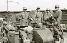 WW2 Picture Photo German Soldier With Motorcycles Sidecars 3335