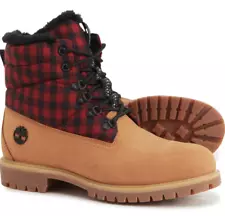 NIB Men Timberland 6-INCH Waterproof Insulated Boots Wheat Plaid Red Valentine's