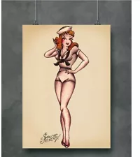 Sailor Jerry Navy Pin Up Tattoo Large Poster Art Print Gift