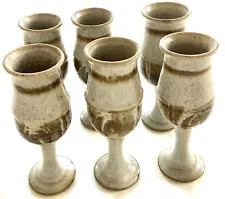 Set 6 Wine Goblets SIGNED Vintage 50s Mid-Century Ceramic Glaze Napa California
