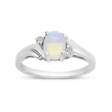 10k White Gold Oval Opal And Diamond Ring