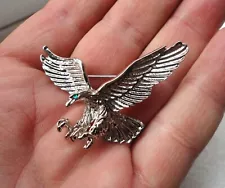 Biker Eagle Lapel Pin Badge Brooch Silver Colour Crystal Green Eye p3