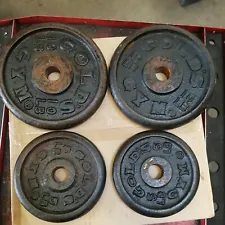 2 GOLD'S GYM 10 LBS POUND PLATES + 2 5 lb FOR 1" DIAMETER BARBELL DUMBBELL BARS