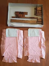 Vintage doll wood bunk bed parts, w/candy stripe ruffles, for miniature projects