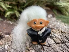 New Listing1960s 3" All Original Wishnik Troll Doll in Vintage Motorcycle Jacket-DAM Era