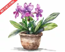 Zygopetalum Zygo Orchid in a pot Watercolor 8x10 Print