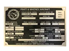 WW2 U.S.A.F. Pratt & Whitney data plate for the WASP R-1340 radial Engine