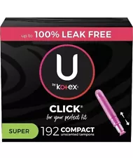 192 U by Kotex Click Compact 6 Boxes Of 32 Unscented REGULAR SUPER Tampons