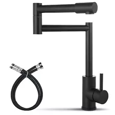 Cinwiny Matte Black Deck Mount Pot Filler Faucet Hot and Cold Water Single Handl