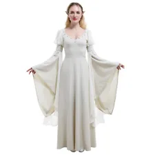 Medieval Renaissance Handmade White Dress Retro Costume Gown