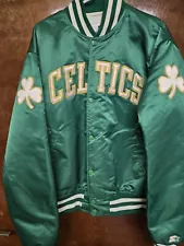 Vintage 80's Starter Boston Celtics NBA Men's Green Satin Bomber Jacket Size XL