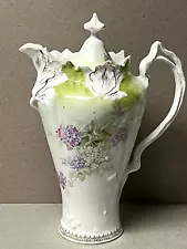 Antique R.S.PRUSSIA Porcelain Chocolate Pot Unmarked-Iris Variant!