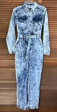 NWT Nasty Gal Denim Jumpsuit Size 6 Coveralls Acid Wash One Piece Collar Belted