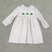 Cecil And Lou Dress Girls 6 White Pink Dot Christmas Tree Embroidered Ruffle