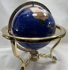 Vintage style Blue Lapis and Gemstone Art World Globe Brass Stand w/Compass