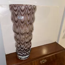 Hand Blown Large Art Glass Vase. Wave Design Amethyst. Royal Gallery Poland 14”