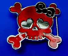 Skull & Crossbones Heart's for Eye's Girlie W/ Black Bow Punk Rock Belt Buckle