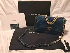 Chanel 19 Denim medium Flap bag with top handle and Shoulder Strap