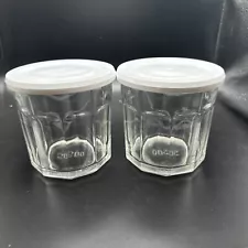 2 Vintage Luminarc Jam Juice Jars With White Lids France 500ml 10 Panel Sides