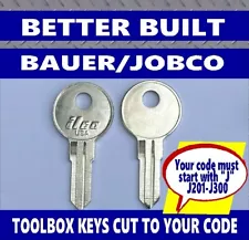 Better Built Bauer/Jobco Toolbox Keys Spare Keys Key Cut to Code J201-J300