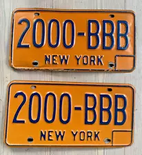 TWO Vintage NEW YORK State License Plates - Orange/Blue - 2000 -BBB