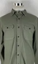 OuterKnown Men's Thick Rip Stop Twill Button Front Shirt Military Green Large