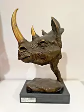 Signed Salvador Dali Bronze Sculpture Rhinoceros w/ Horn