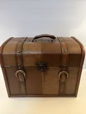 Small Treasure Chest / Trunk Box Tooled Brown Vtg Look Multi Purpose