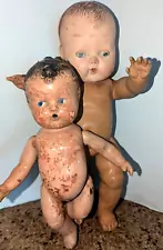 2 Creepy Antique Dolls composition And vinyl Old Spooky Halloween prop lot P3