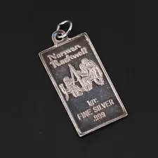 VTG 999 Fine Silver IMM Norman Rockwell Bullion Ingot Bar Necklace Pendant - 1g