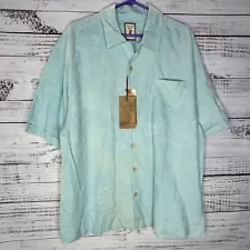 New Jamaica Jaxx Lagoon Floral 100% Silk Hawaiian Button Up Shirt Teal Men’s XL