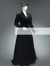 Women Black Victorian Edwardian 3PC Velvet Day Dress Suit Theater Steampunk 166