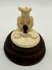 Indian Ivory Snake Charmer Model Figurine Wood Base 2.5" tall x 2.25" wide!