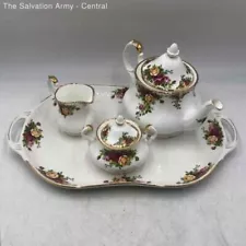 Royal Albert White Floral Old Country Roses Teapot Cup Bowl And Tray Dish Set