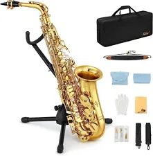 Eastar Alto Saxophone E Flat F Key Gold Lacquered Alto Sax With Hard Case Stand