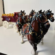 RARE CALIFORNIA POPPYTRAIL POTTERY METLOX BUDWEISER CLYDESDALE 4 HORSES & WAGON