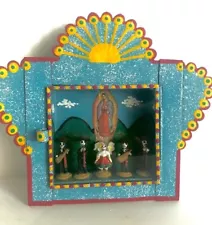 Painted Tin Nicho of Our Lady of Guadalupe With Day of the Dead Musicians