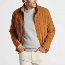 Peter Millar Men Whiskey Suede Norfolk Quilted Bomber Jacket Size S NWT 1295$