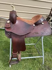 Lightly used 16" Blue Ridge brown leather Western barrel saddle US made