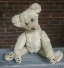 Antique Jointed Teddy Bear Mohair Stitched Mouth & Nose Shoe Button Eyes NO RES