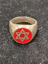 Size 9.25 Unbranded 925 Sterling Silver Red Star of David Signet Ring