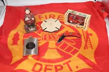 Firefighter ephemera lot Guyz Bobblehead Hot Stuff, Knife, Plaque, Diecast Flask